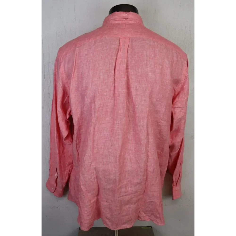 Polo Ralph Lauren Classic Button Front Dress Shirt Size XLT Linen New Pink Green
